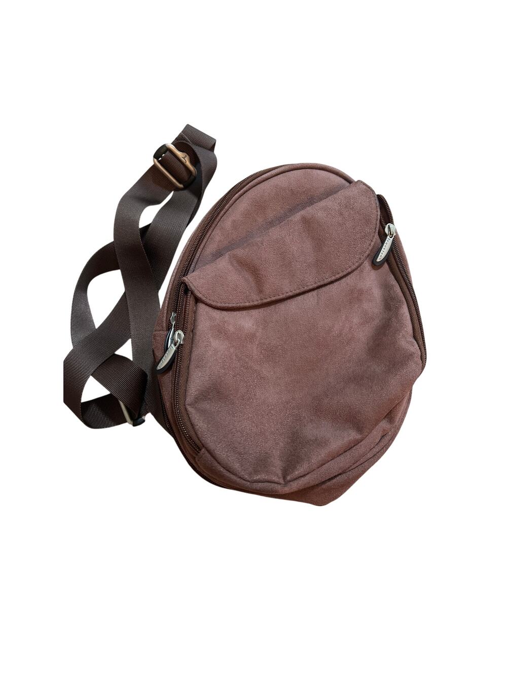 Travelon Microsuede Elliptical 2 Compartment Brown Sling Bag Safe Travel